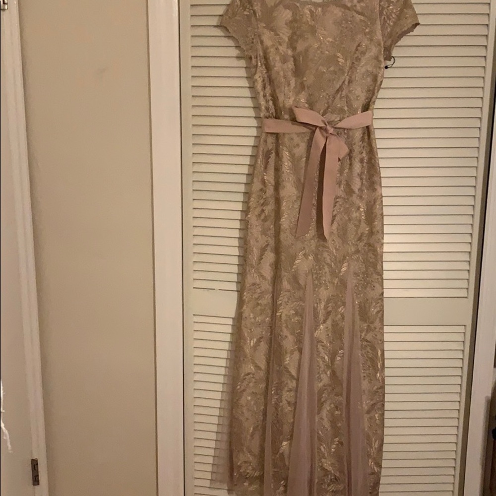 Adrianna Papell Lacey beige gown size 8 NWT $259